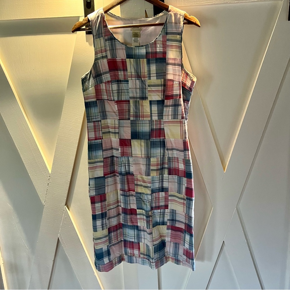 LL Bean Dress Women 8 Reg Madras Patchwork Quilt Kennebunkport Sleeveless Sheath